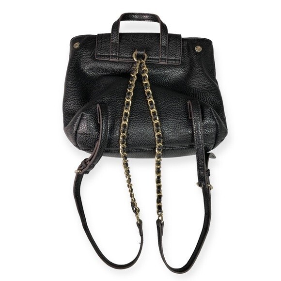 Ann Klein Black Faux Pebbled Leather Chain Strap Mini Backpack - Picture 4 of 7
